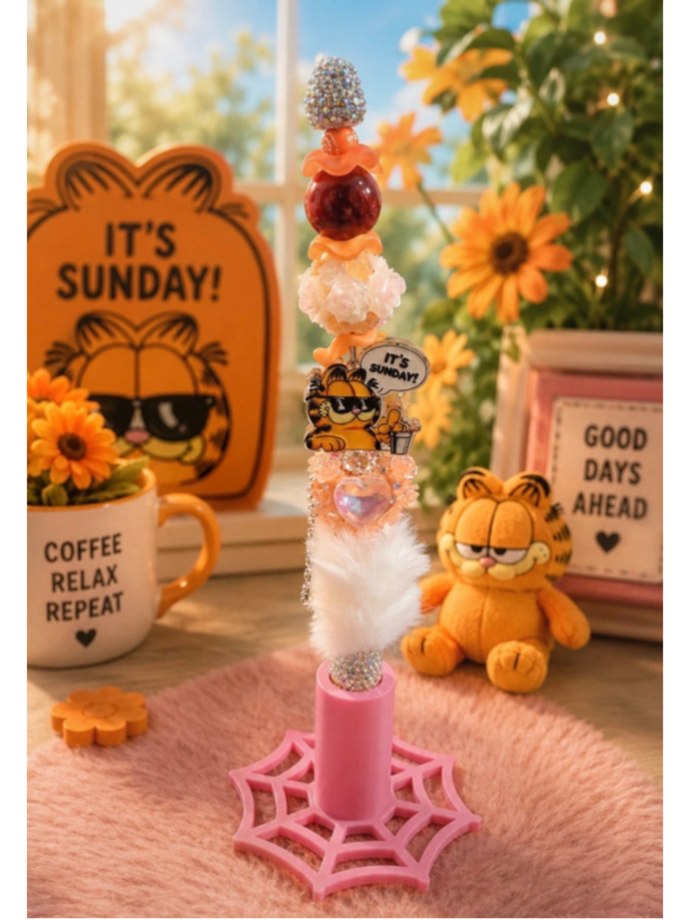 Handmade Garfield Beaded Charm Pen It’s Sunday